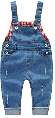 KIDSCOOL SPACE Mono vaquero para bebés y niños pequeños, ropa de trabajo vaquera, azul claro, 12-18 meses