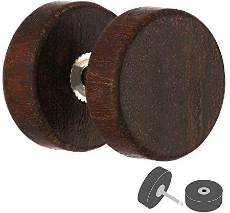 Treuheld® | Fake Plug Ohrstecker aus Holz | 1,0mm x 8mm | Dunkelbraun | Fake Tunnel - Ohrring mit Gewinde zum Schrauben | für Damen und Herren