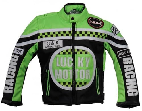 MDM Veste de moto pour enfant, veste de motard, veste de course, vert, noir/vert, XXXL