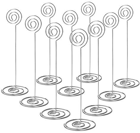 Jofefe Place Card Holders - 10pcs 8.6 Tall Table Card Holders Table Number Holders Table Picture Stand Wire Photo Holder for Place Cards Wedding Party Office Desk Name Memo Menu Clips (Silver)