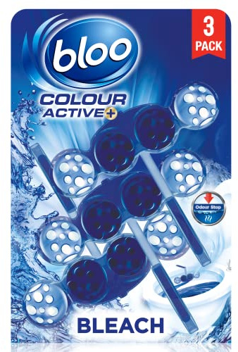 Bloo Colour Active Toilet Rim Block Bleach with Anti-Limescale, Cleaning Foam, Dirt Protection and Extra Freshness with Bloo Odour-Stop Technology, Pack of 2 Rimblocks, Pack of 3 Rimblocks