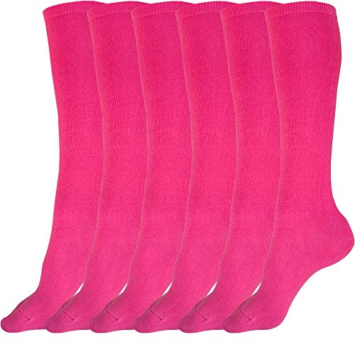 juDanzy 3 Pairs of Boys and Girls Solid Knee High Uniform Socks for School, Soccer, Football, AFO etc. (4-6 Years (Shoe Size 9C-1), Hot Pink)