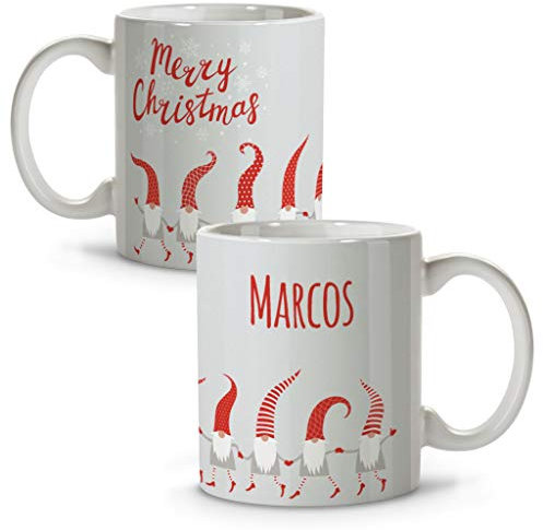 LolaPix Taza personalizada. Tazas de cafe. Tazas desayuno. Amigo invisible. Taza navidad. Vajilla navidad. Papa Noel. Detalles compañeros de trabajo. Cerámica 330 ml. Mug. Caneca. Duendes navideños