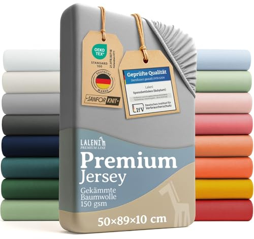 Laleni Premium Spannbettlaken, 50x89cm, für Babybett & Kinderbett, 100% Baumwolle, Oeko-TEX Zertifiziert, 2er Set, Grau