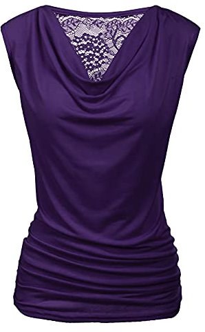PINSPARK Wasserfall Shirt Damen Ärmellose Bluse Sommer Spitzen Oberteil Basic V-Ausschnitt T-Shirt Casual Falten Tank Tops Lila M