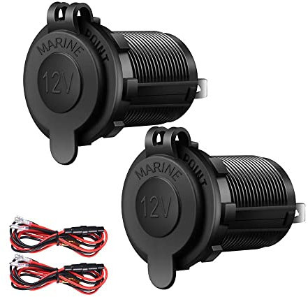 Hoembpn 2 Stück Zigarettenanzünderbuchse, 12V Steckdose für Auto Marine Motorrad ATV Wohnmobile, mit Drahtsicherung Schwarz