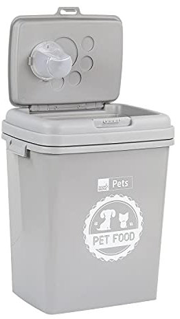 Taylor & Brown 40L/15KG Grey Airtight Pet Food Storage Container Flip Top Locking System With Integrated Scoop Plastic Birds Pet Dog Cat Animal Dry Food Dispenser Bin