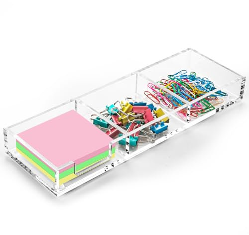 WORHE Haftnotizhalter3-in-1, transparenter, selbstklebender aus Acryl, Schreibtisch-Organizer für Schule, Büro und Zuhause, Post-Pop-Notizspender für 3 x 3 Zoll große Notizblöcke BQ211