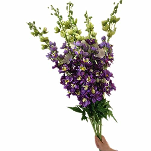 forestmistry 5pcs Artificial Delphinium Poisonweed Flower Faux Silk Larkspur Branch for Wedding Centerpieces Floral Decoration (Purple)