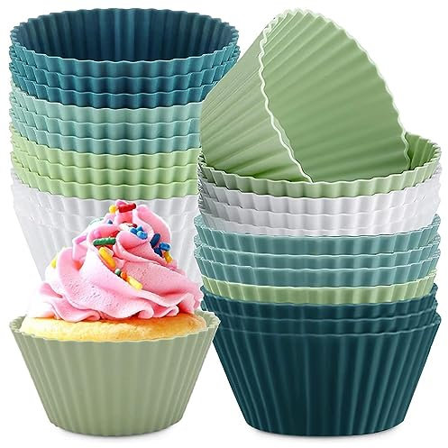 Silikon Backförmchen Muffin-Formen 24 Stück wiederverwendbare Antihaftbeschichtet BPA-frei Cupcake-Formen Cupcakeförmchen Backformen aus Silikon 4 Farben