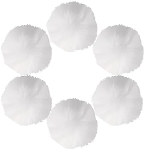 6 Pcs 7cm White Pom Pom Faux Fur Large White Pompoms Fluffy Pom Pom Balls, Round Fluffy Pompoms for Crafts with Tiny Cord for Hat Shoes Garment Hair Pins Earrings Necklace Charm Wedding Accessories
