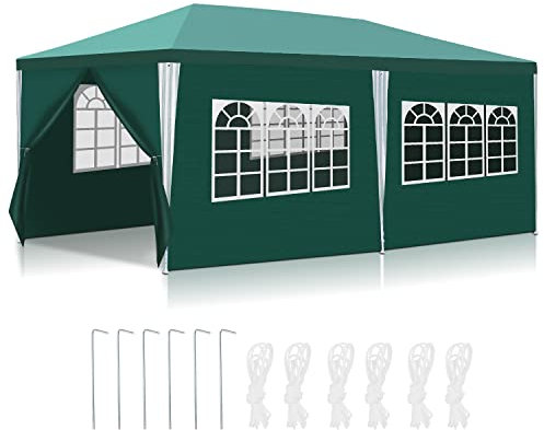 Ikodm 3x6m Pavillon Wasserdicht Stabil Partyzelt Hochwertiges PE Plane Festzelt UV-Resistent Gartenzelt 100g/m² Bierzelt mit 6 Seitenteilen Grün