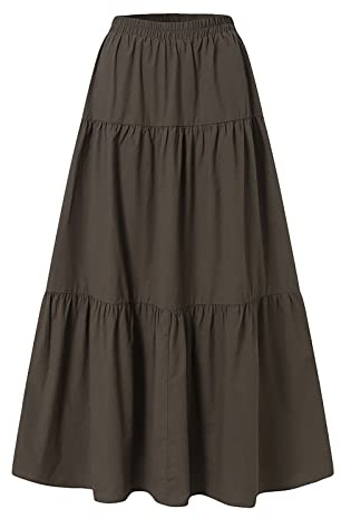 Falda de mujer Primavera Verano Casual Cintura Alta Algodón Lino Color Sólido Falda de Mujer Plisada Swing Suelta Falda Larga Elástica Elegante Falda Casual Falda Cómoda