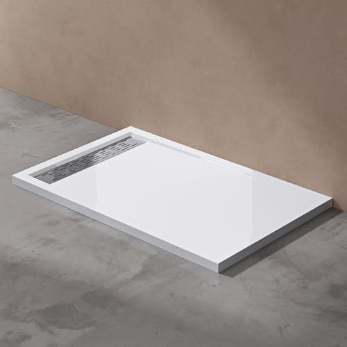 doporro Piatto Doccia con Piletta 80x120x5cm, Piatto Doccia Rettangolare in Acrilico incl. Piletta di Scarico (AL01) Xetro04W, Bianco