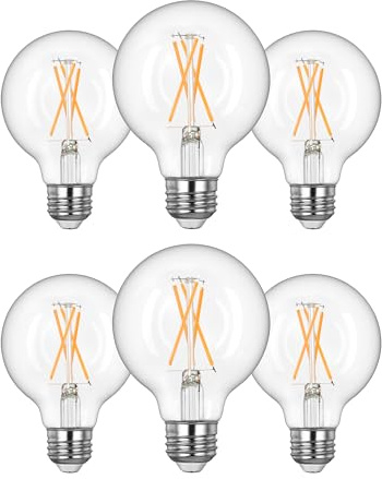 EDISHINE 6 Pack G25 Globe Light Bulbs, Dimmable Vintage LED Edison Bulbs, CRI90+ 5W Equivalent 60W, Clear LED Filament Vanity Light Bulbs, 2700K Warm White, 500LM, E26 Base