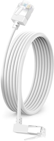 Dutevolns Ultra Thin Cat 6 Ethernet Cable 90° Downward Angle 15 Feet, Flexible & Slim Rj45 Cat 6a LAN Cord Gigabit Applicable for PC, Router, Windows (White)