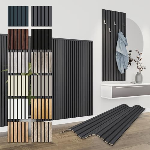 HEXIM Akustikpaneele 138,5x60cm Holz Comfort - flexible Holzpaneele Platten Lamellenwand MDF Wandpaneele Lamellenverkleidung Wandverkleidung schalldämmend (0.83m² Black Lead)