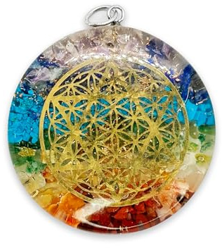 LAMARE - Colgantes Resina Chakras de Flor de la Vida y Estrella de David - Estilo Orgonita - Cristales Energéticos - Con Colgante - 1 Unidad (Estrella de David y Flor de la Vida)