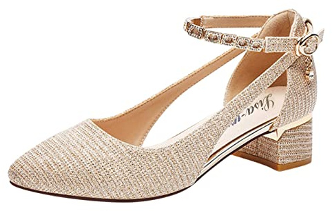 Zapatos Metalizado con Pulsera - Zapatos de tacón para Mujer cómodos Bodas y Eventos
