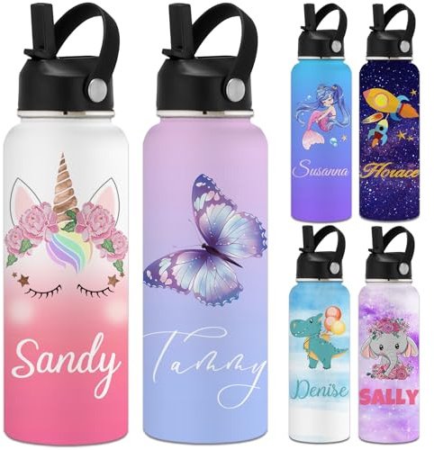YanNanKe Personalised Water Bottle for Kids Adults with Straw Lid 12 18 24 32 40 oz Custom Water Bottles with Name LOGO Customised Insulated Stainless Steel Sports Water Bottle for School