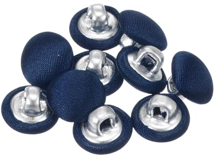 QUARKZMAN 10pcs Botones Cubiertos de Tela, 10mm 16L Botones Redondos de Costura de Tela Algodón Broche Vástago Metálico para Trajes, Vestidos, Blusas y Suéteres, Azul Oscuro