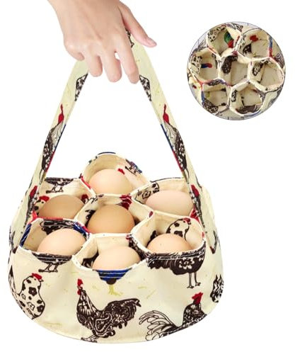 Bolsas de Recogida de Huevos con 7 Bolsas, Cesta de Recogida de Huevos de Lona Duradera, Minicesta de Recolección de Huevos Encanto de Granja Rústica, para Gallinero Gallinas Pato Huevos de Ganso