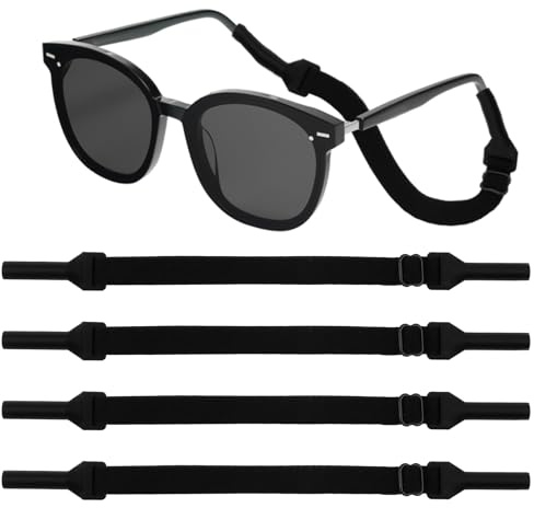 ZoeWei Correa para gafas, 4 unidades, ajustable, correa para gafas deportivas, antideslizante, banda para gafas de sol, banda para hombres, mujeres, niños (negro), Negro , Talla única