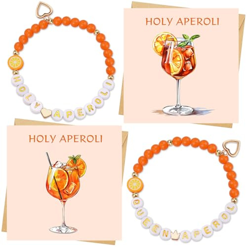 YYSWSAKY Aperol Geschenk Frau 2 Stück Aperol Armband und 2 Stück Aperol Geburtstagskarte mit Umschlag Aufkleber Aperol Deko für Freundin Kollegen Familien