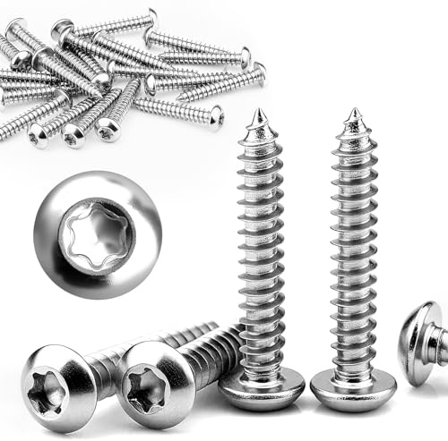 80 stycken plåtskruvar M4 x 10 mm rostfritt stål linshuvudskruvar platta huvudskruvar trä helgängade runda huvudskruvar självgängande skruvar Torx för Spax-skruvar akustiska paneler (silver)