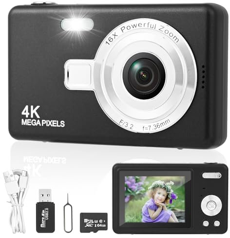 Digitalkamera Fotokamera mit 64GB Karte,Tragbare Fotoapparat mit 2,4 LCD Bildschirm,HD 1080P Fotokamera Kompaktkamera,40MP Fotoapparat,8X Digital Zoom Digital Kamera für Teenager,Anfänger (Schwarz)