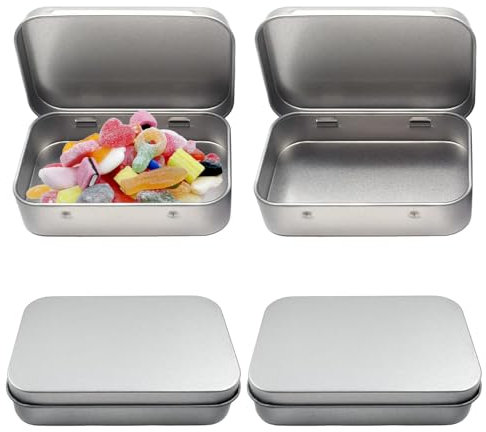 4 Stücke Metalldöschen Klein, Silber Metalldosen Blechdosen mit Deckel,Rechteckig Rostfrei Minibox Aufbewahrungsbox für Münzen, Süßigkeiten, Schlüsseletc,Kleinen Gegenständen（9.5 x 6.0 x 2.2cm）