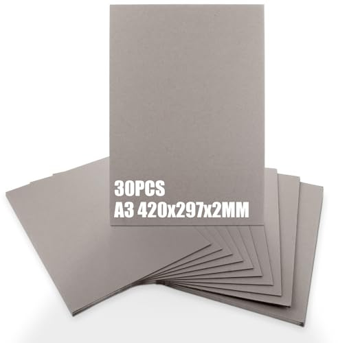 GBACHOOSE 30 unidades de cartón gris A3 (29,7 x 42 cm), 2 mm, para encuadernación, tarjetas de invitación