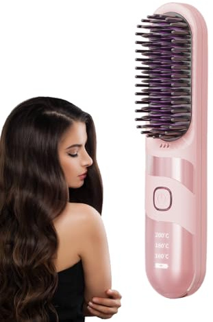 Tktouci Plancha De Pelo Portátil - Cepillo Rizador Sin Cables - Aliador Inalámbrico Anti-Encrespamiento 2 en 1 para Estilización Rápida Diaria