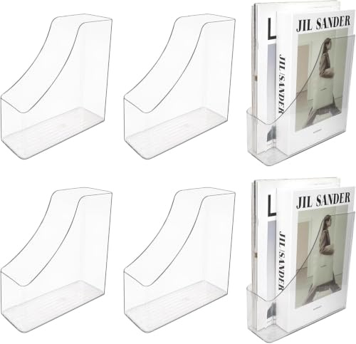 HAOTIAN-X Paquete de 6 soportes para revistas acrílicos, archivadores verticales para libros, revistas, archivadores de escritorio para libros, documentos, carpetas, sobres, oficina en casa
