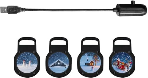 KAQNTUD Projecteur de Noël USB d'intérieur avec 4 diapositives festives Rotation à 360 degrés pour chambre, mur, plafond, cadeau