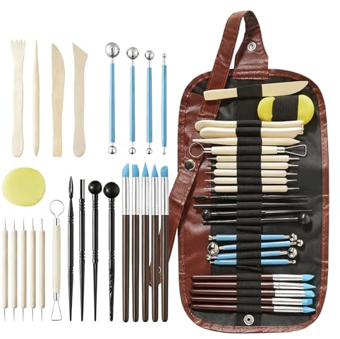 Clay Sculpting Tools, 25 Pcs Polymer Clay Tools, Pottery Carving Tool with Storage Bag, Modeling Clay Tool Set for DIY Pottery & Ceramics