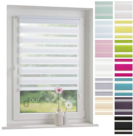 ourdeco® Doppel-Rollo, Duo-Rollo / 80 x 200 cm weiß/lichtdurchlässig, Blickdicht/Klemmen Montage ohne Bohren