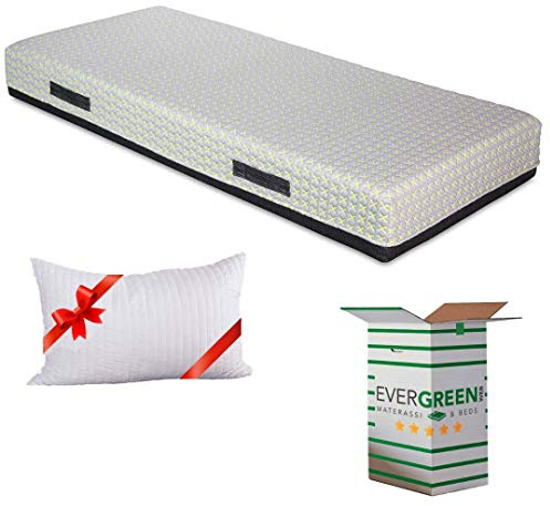 EVERGREENWEB Materasso Singolo 80x190 in Memory Foam e Molle INSACCHETTATE INDIPENDENTI h 25 cm + Cuscino Letto Gratis Rivestimento Sfoderabile Lavabile Ortopedico RIGENERANTE Ideale per Sportivi