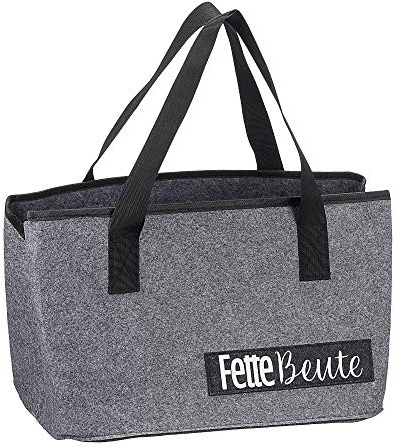 Filztasche mit lustigen Sprüchen für Kaminholz Einkaufstasche Zeitungskorb Shopper aus Filz faltbar Kaminholztasche Filzkorb (Fette Beute)