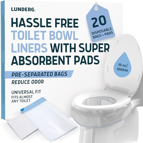 Lunderg Toilet Liners with Super Absorbent Pads - 20 Disposable Toilet Bags