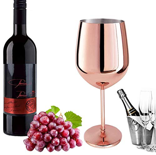 D L D Rotweinglas aus Edelstahl mit Metallstiel, bruchsicher, für Weißwein und Cocktails, unzerbrechlich, BPA-frei, Kelche, Saft, Getränke, Champagner, Party, Bargeschirr (Roségold)