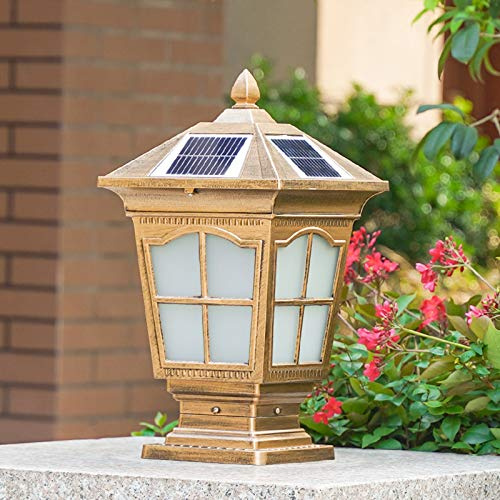 WRMING LED Solares Farolas Jardin para Exterior, Retro Luces de Poste Regulable, con Mando a Distancia, IP65 Aluminio Lámpara De Jardín para Caminos Patio Porche, H43cm, 2200mAh,Bronce