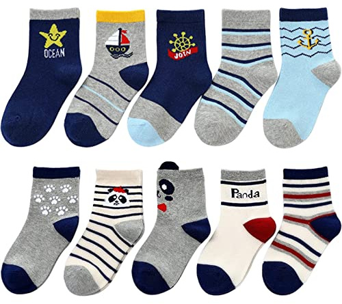ZYUPHY 10 Paia Calzini Bambino Cotone Unisex Multipack Calzini Neonato Simpatico Cartone Colorati Animato Morbido Confortevole Calze 1-7 Anni per la Primavera Autunno Inverno