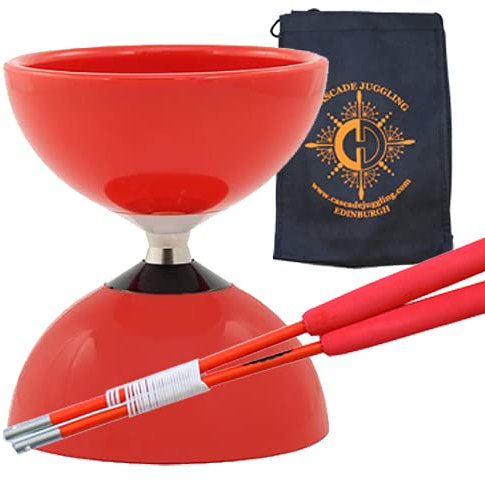 Juggle Dream Carousel Bearing Diabolo and Fiber Sticks with Bag - Bearing Diablo Set for Kids (Red)