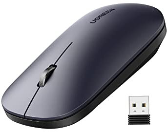 UGREEN Mouse Wireless, Mouse Senza Fili 2,4 GHz con Mini Ricevitore USB, Rilevamento ‎Laser da 1000 a 4000 DPI con Pulsante Mute (Non Incluso Batteria) Nero