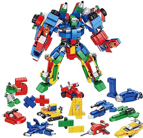 sobebear 12-in-1 Transforming Robot Building Blocks Set, Engineering Vehicles and Assemble Numbers STEM Construction Kit for Boys and Girls Ages 6+ Years