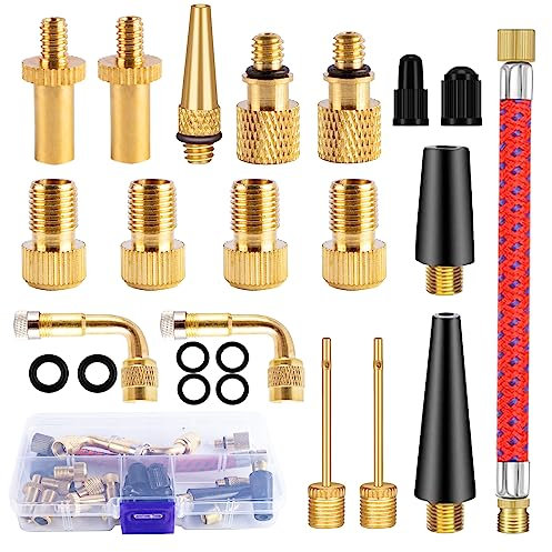 Fahrradventil Adapter Set, 32er Hochwertige Fahrrad Ventil mit Dichtring, Ventil Adapter Fahrradreifen mit Sortierbox, Französisches Ventil Adapter für DV AV SV