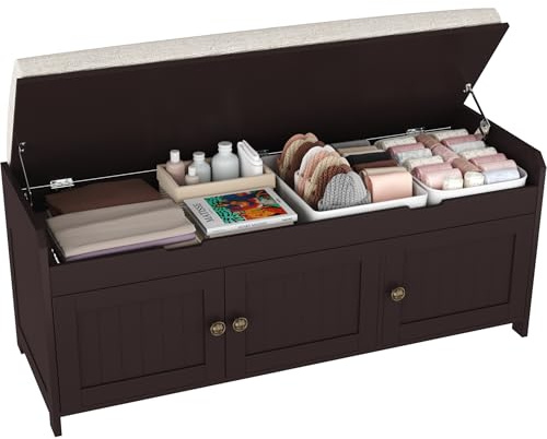 HOMEFORT 41.3 Shoe Bench with Lift Top Storage, Entryway Bench with Cushioned Seat, Wooden End of Bed Bench, Shoe Cabinet Bench with Hidden Storage Space, for Bedroom, Hallway,Espresso