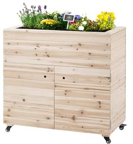 empasa Hochbeet Kommode 'Move 2.0' mit Transportrollen und großem Stauraum, Blumenkasten Pflanzkübel Frühbeet Kräuterbeet aus Holz, 95 x 80 x 45 cm
