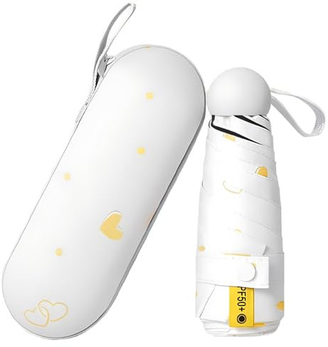 LHLZNB Mini Compact Folding UV Protection Umbrella, Small Windproof Strong Lightweight With Storage Bag, Sun Umbrella (White)
